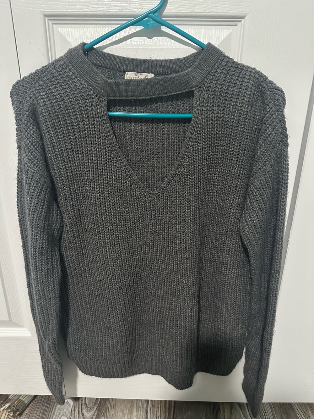 Hippie Rose Charcoal Gray V-Neck Knit Sweater